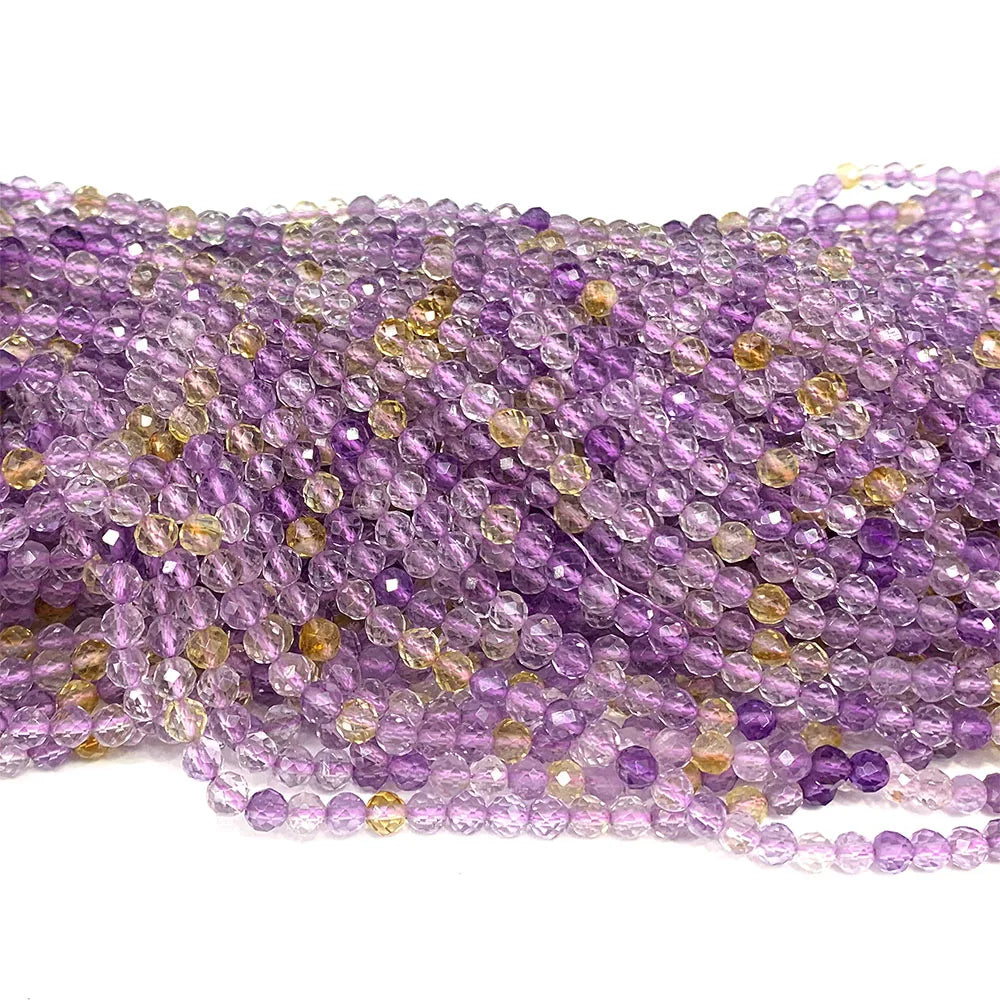 Natural Purple/Yellow Ametrine Round Faceted Small Bead Strand