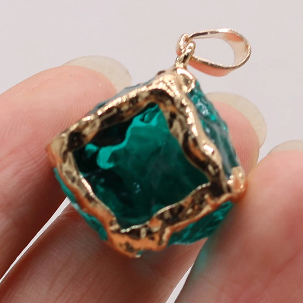 3pcs Rough Natural Gold Stone Cube Pendant