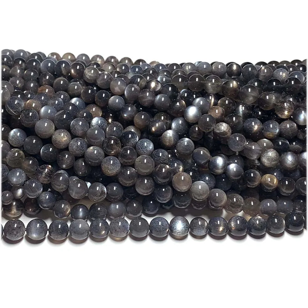 Natural Black/Gold Sunstone Round Bead Strand