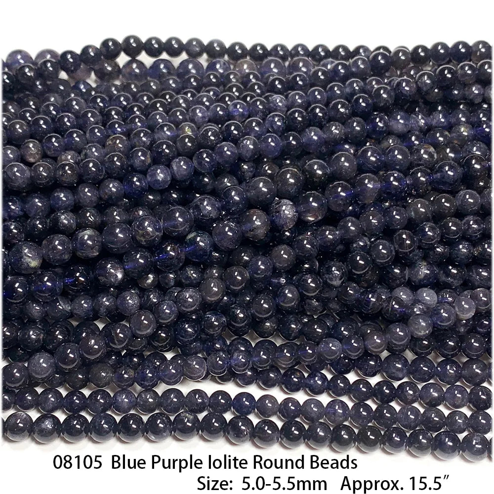 Natural Blue/Purple Iolite Round Bead Strand