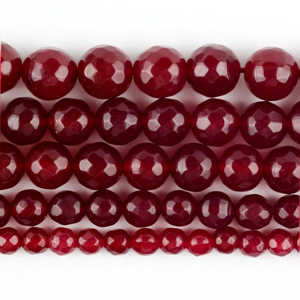 Natural Faceted Ruby Jade Bead Strand (4/6/8/10/12mm)