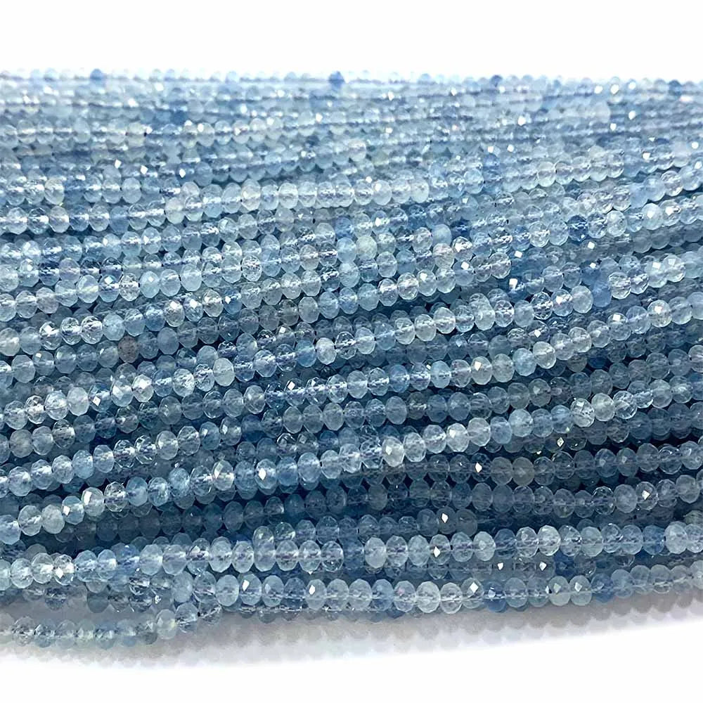 Natural Blue Aquamarine Faceted Small Rondelle Bead Strand