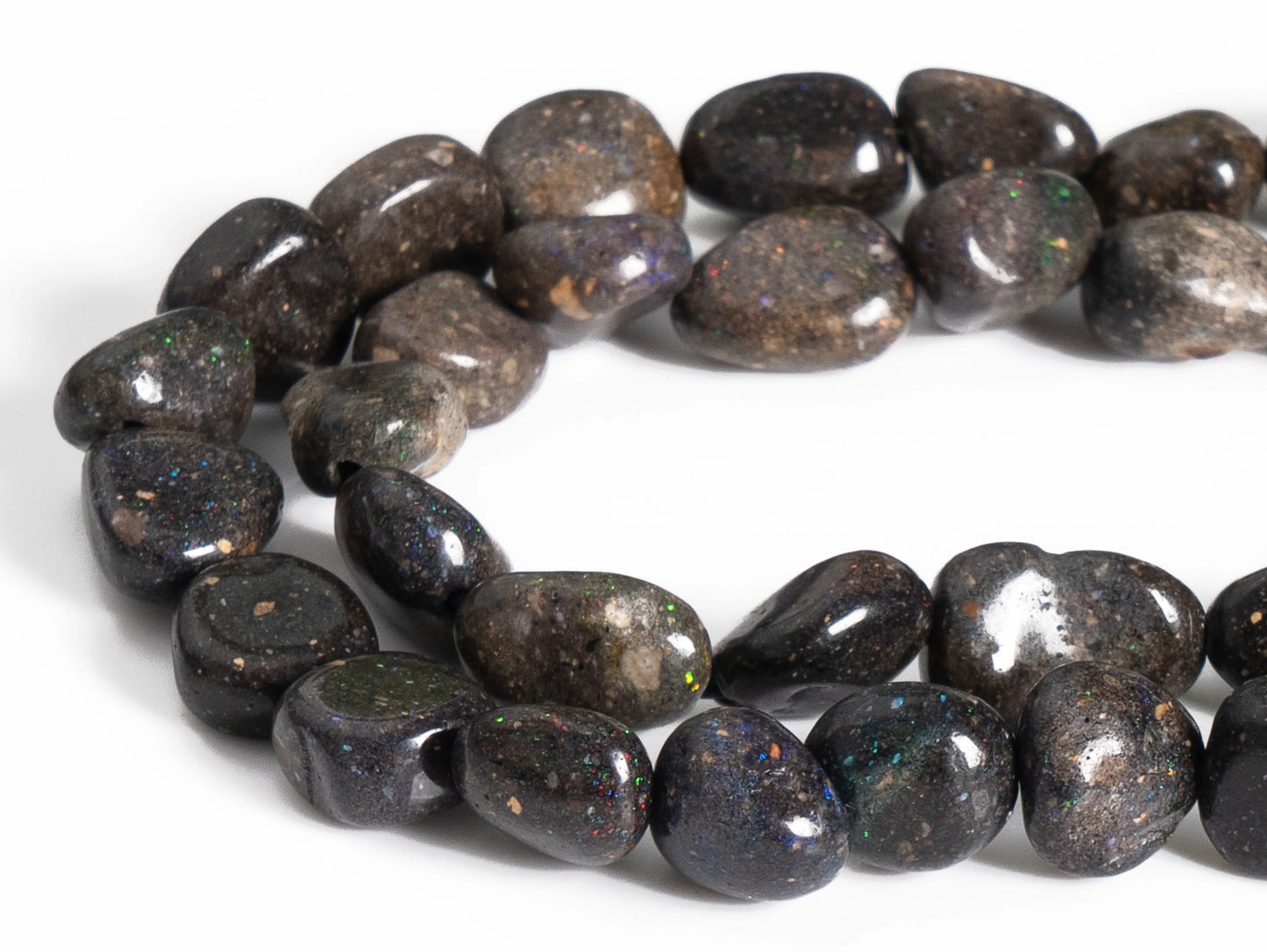 HQ Andamooka Black Matrix Opal Irregular Pebble Bead Strand