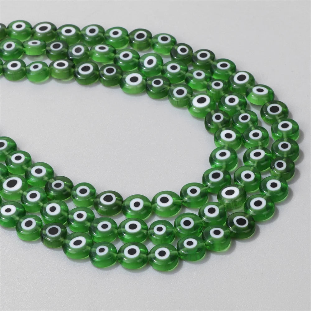 Glazed Glass Multicolour Evil Eye Coin Bead Strand