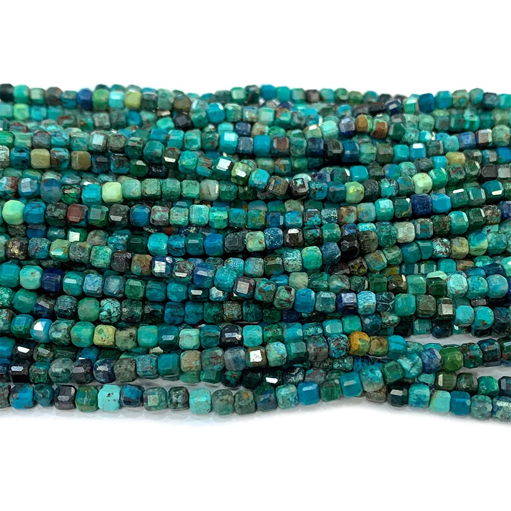 Natural Chrysocolla Small Faceted Cube Bead Strand
