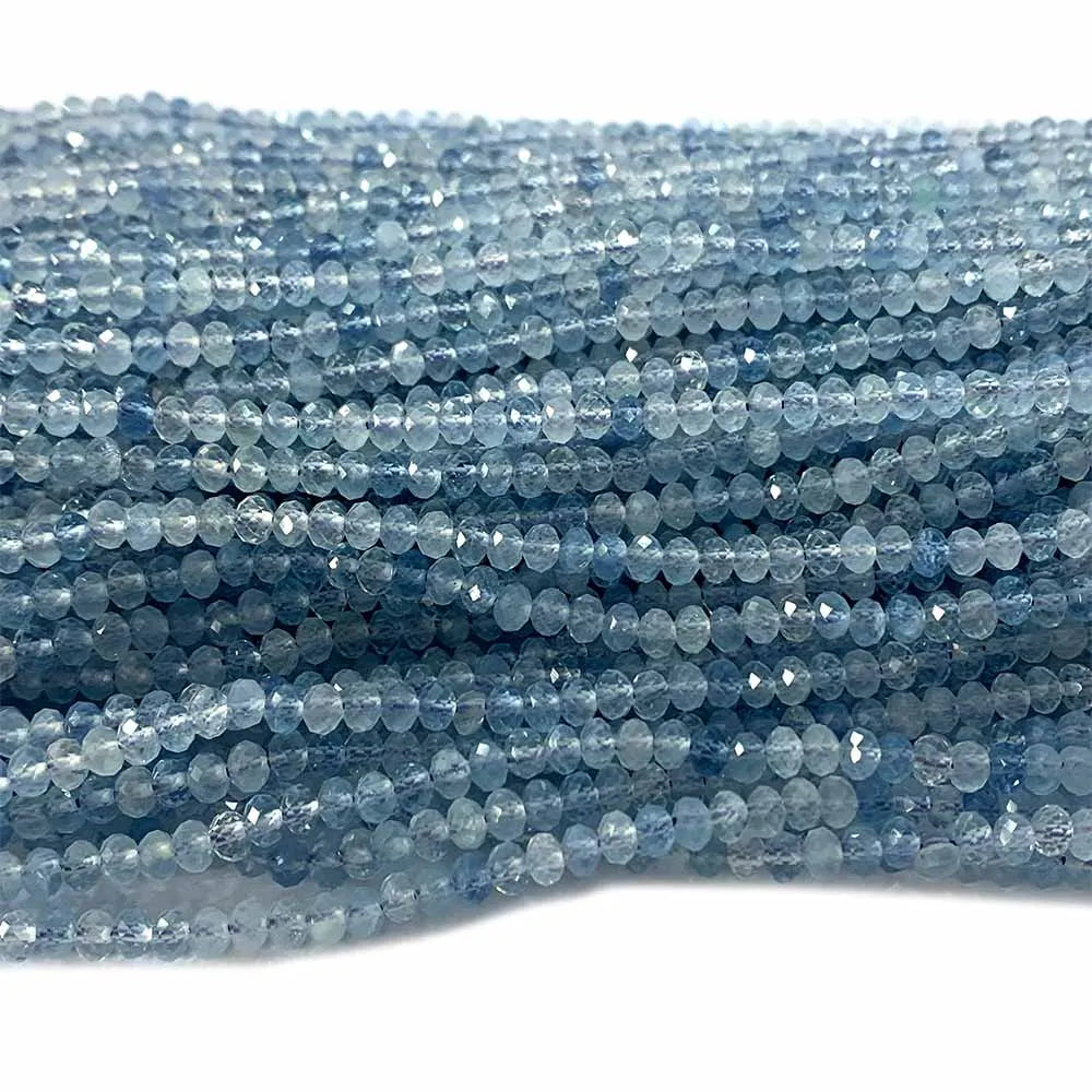Natural Blue Aquamarine Faceted Small Rondelle Bead Strand