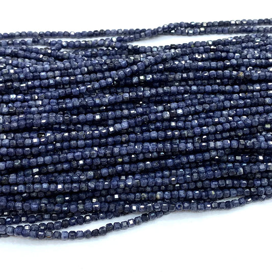 Natural Sapphire Cube Faceted Small Bead Strand