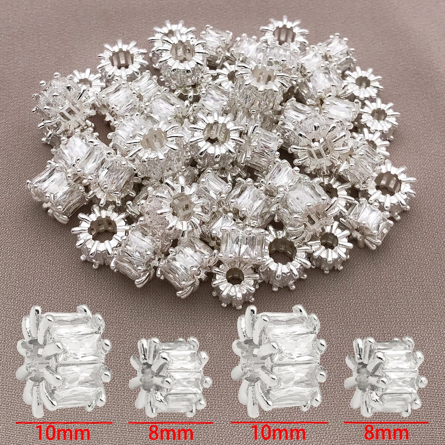 3PCE 18K Gold Plated Copper and Zirconia Focal Beads