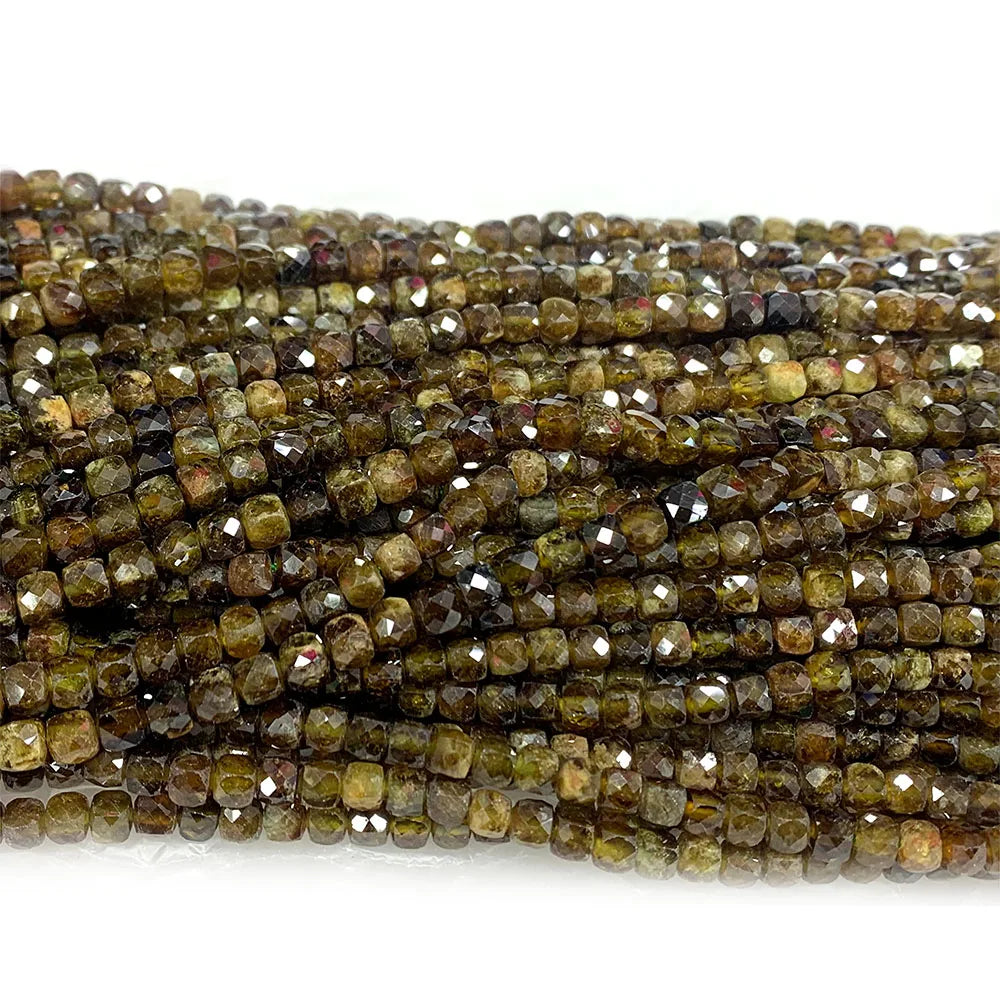 Natural Tsavorite/Green Garnet Cube Faceted Small Bead Strand