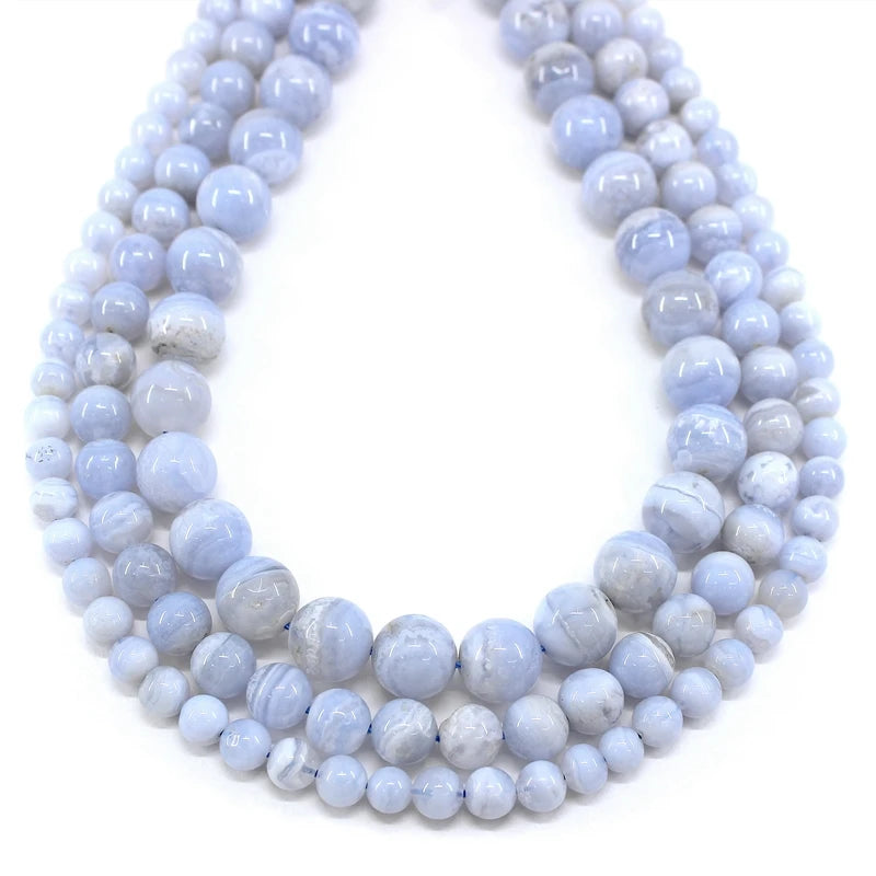 HQ Natural Stone Blue Lace Agate Bead Strand
