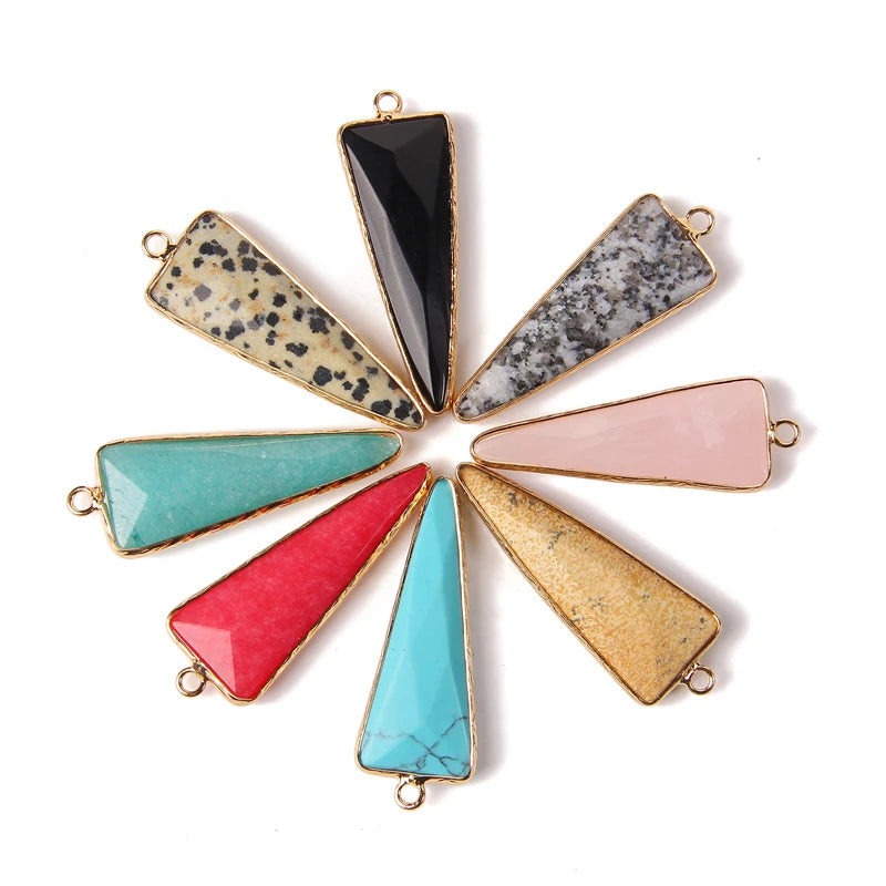 1 Piece Long Faceted Stone Triangle Pendant 46X16mm