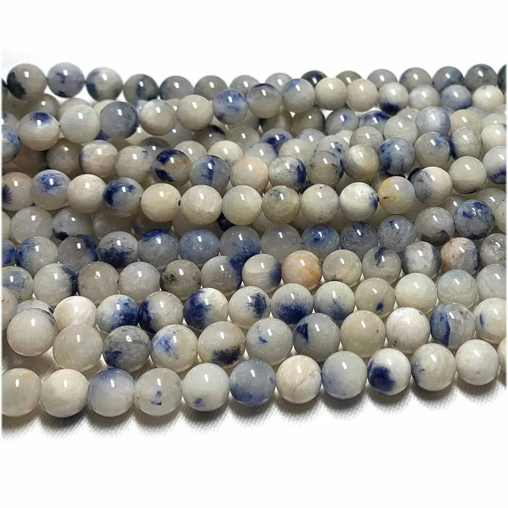 Natural Blue/White Dumortierite in Quartz Bead Strand