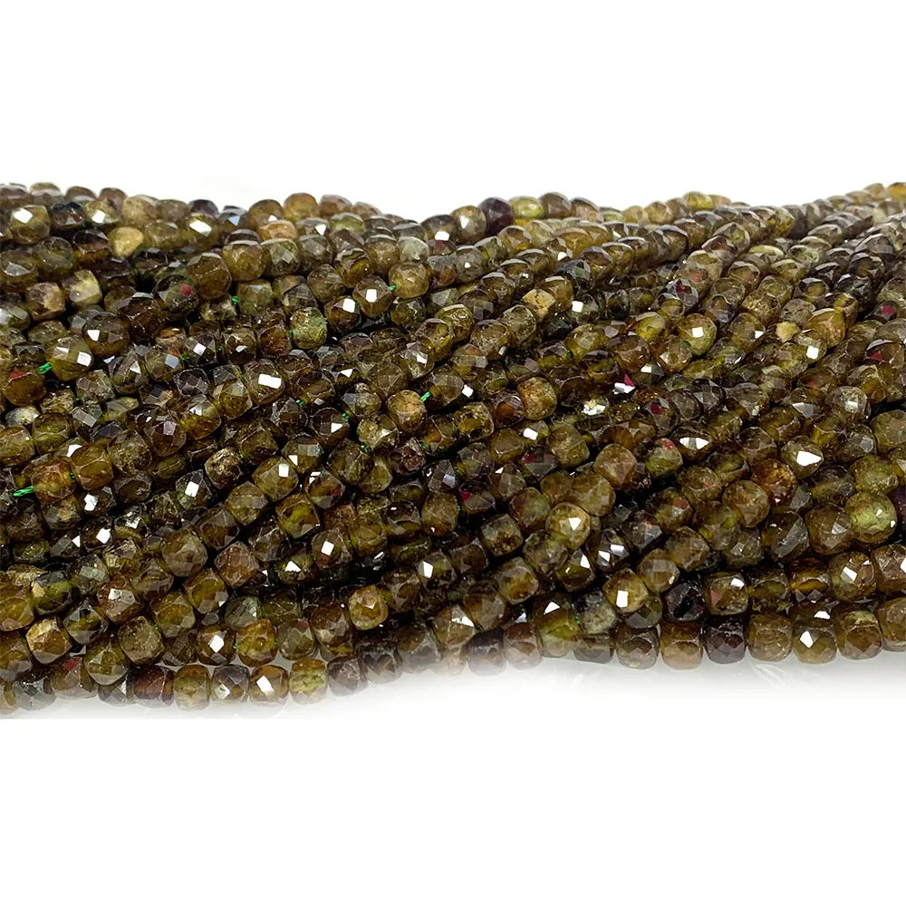Natural Tsavorite/Green Garnet Cube Faceted Small Bead Strand
