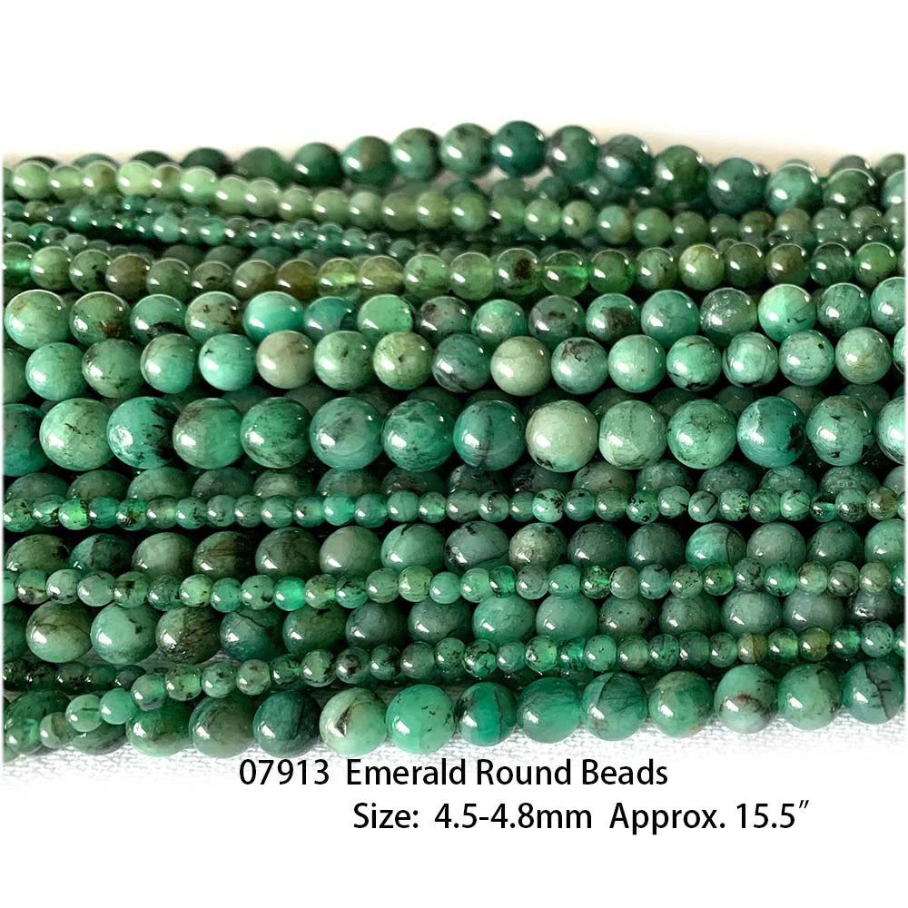 Natural Green Emerald Round Bead Strand