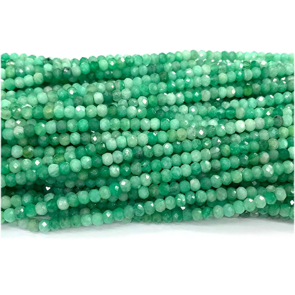 AAA Natural Green Emerald Rondelle Faceted Small Bead Strand
