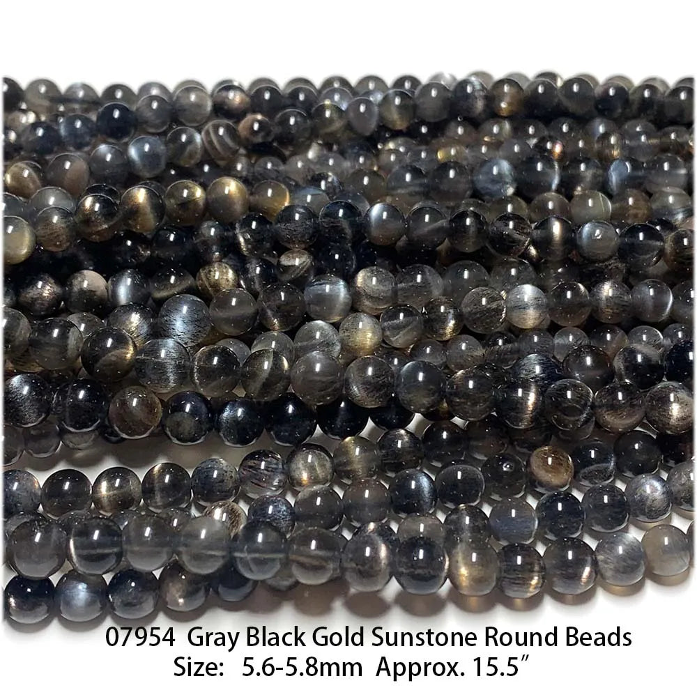 Natural Black/Gold Sunstone Round Bead Strand