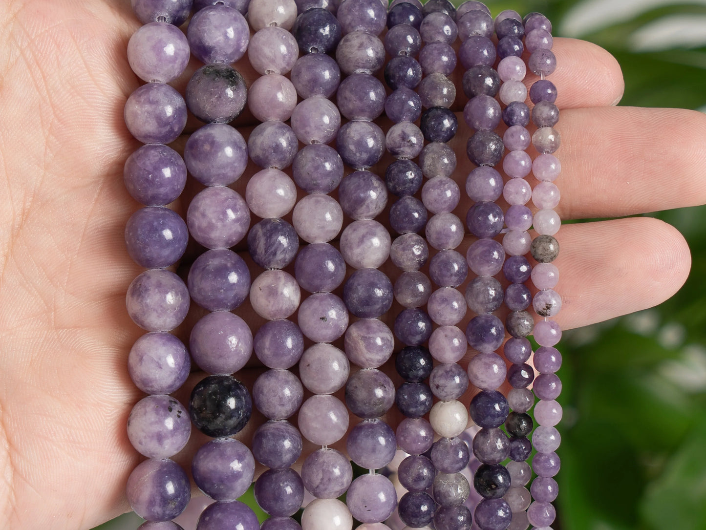 HQ Natural Heather Purple Lepidolite Bead Strand