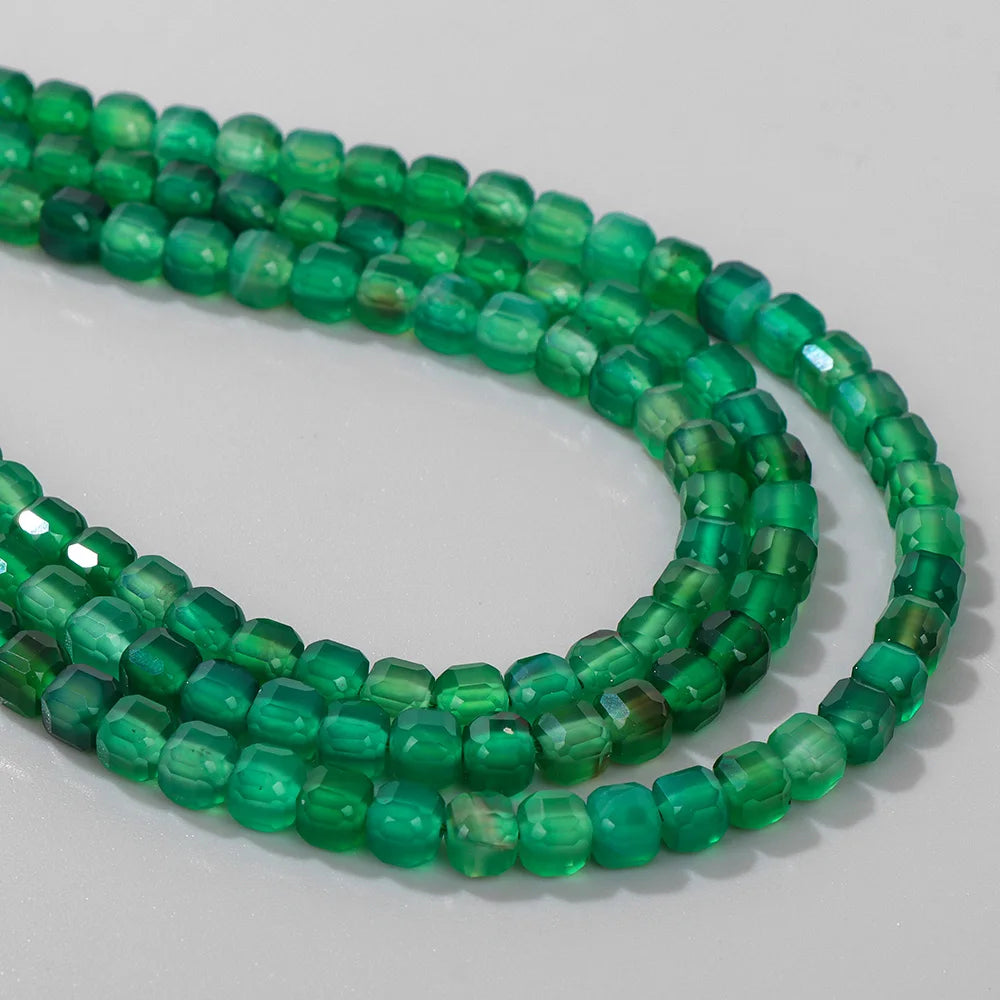 5MM Natural Faceted Green Agate Cube Bead Strand