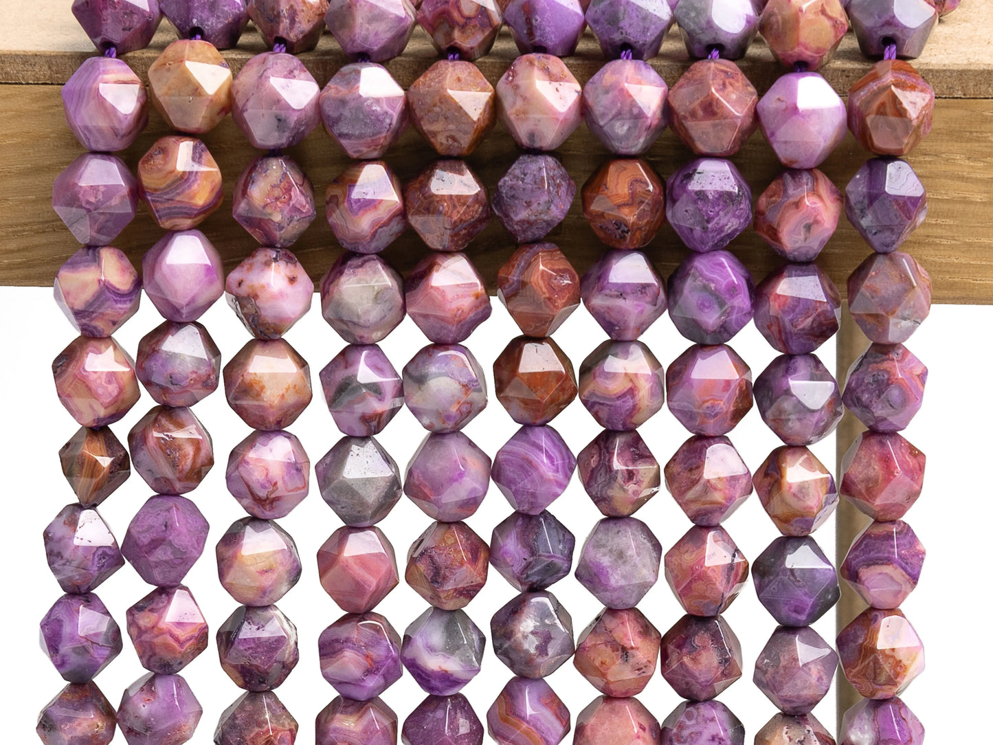 HQ Natural Faceted Purple Crazy Lace Agate Bead Strand