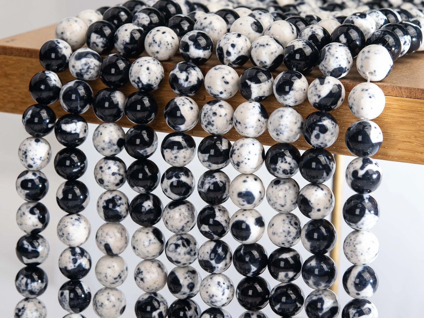 Natural Black & White Rain Flower Jade Bead Strand