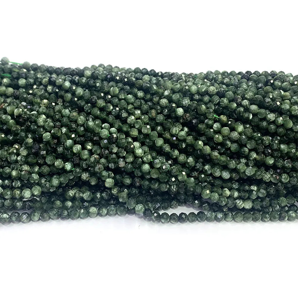 Natural Seraphinite Round Faceted Small Bead Strand