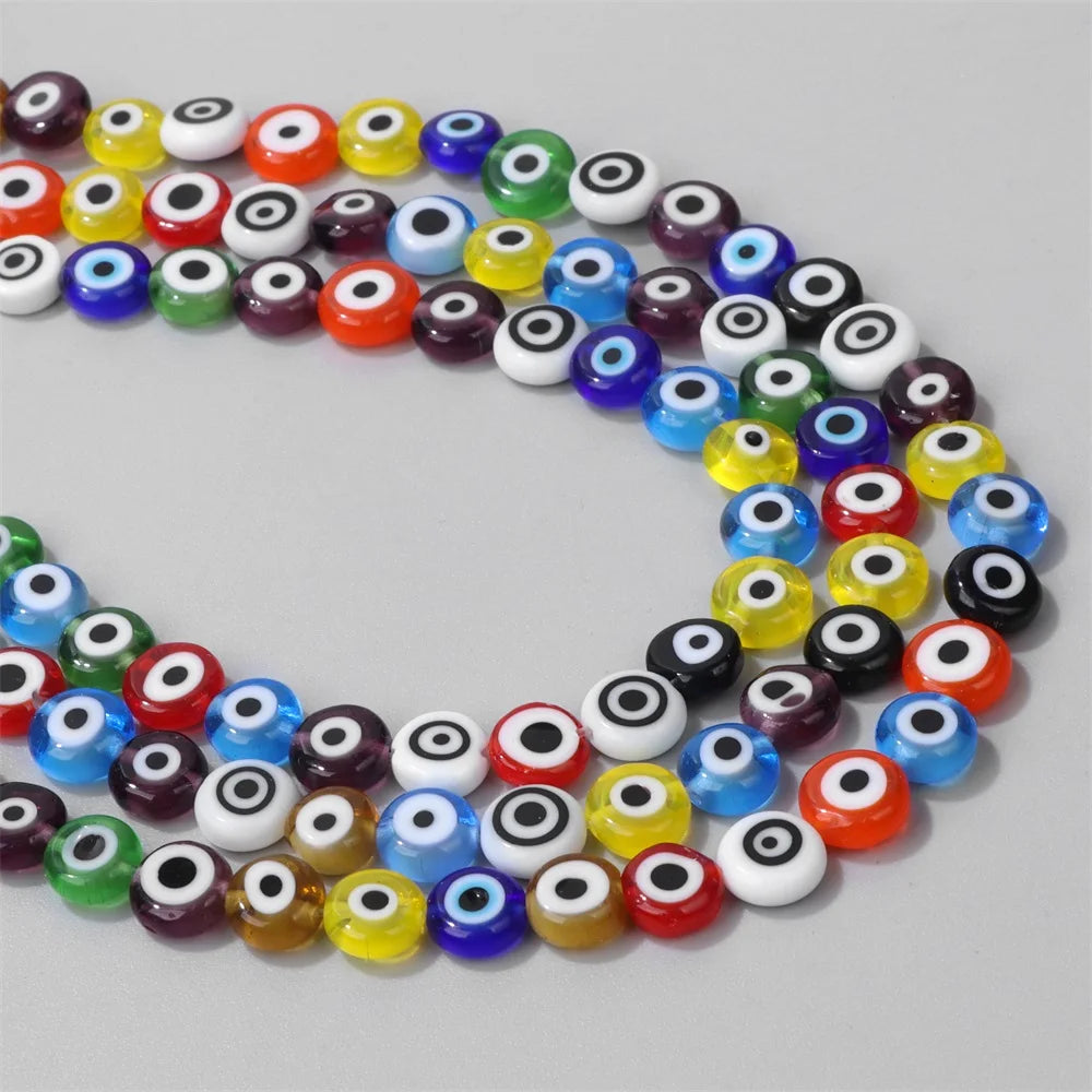 Glazed Glass Multicolour Evil Eye Coin Bead Strand