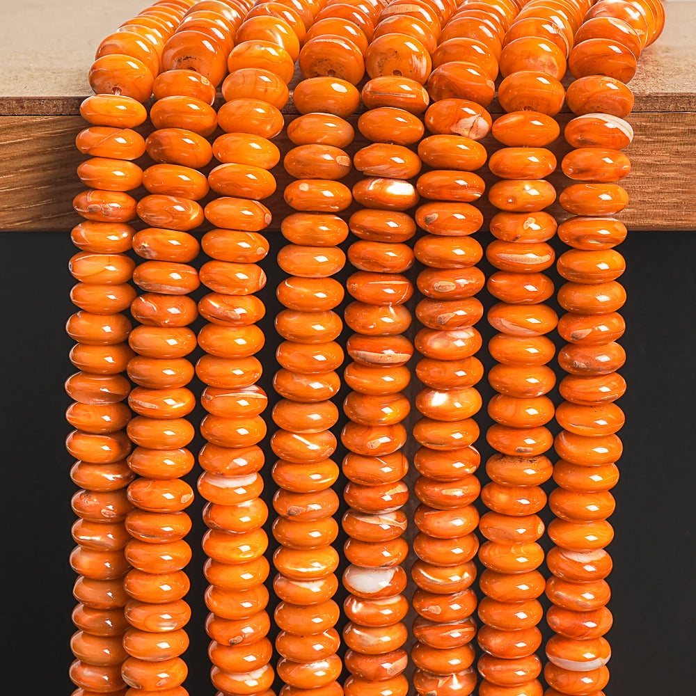 Dyed Orange Trochidae Shell Rondelle Bead Strand