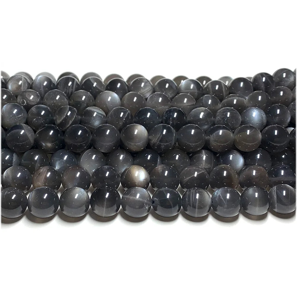 Natural Black Moonstone Round Bead Strand