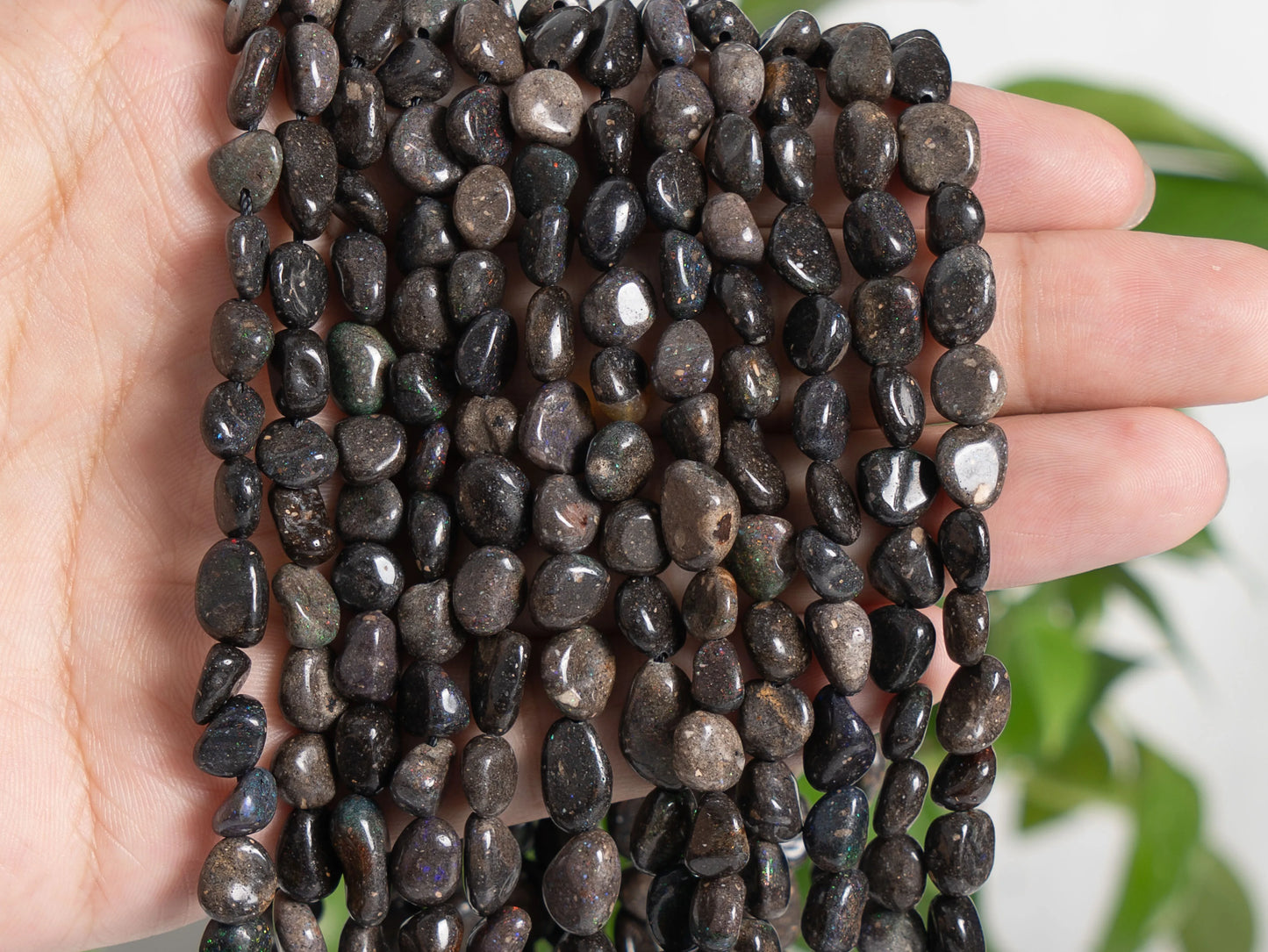 HQ Andamooka Black Matrix Opal Irregular Pebble Bead Strand