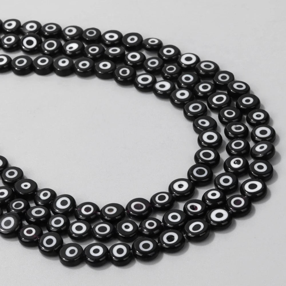 Glazed Glass Multicolour Evil Eye Coin Bead Strand