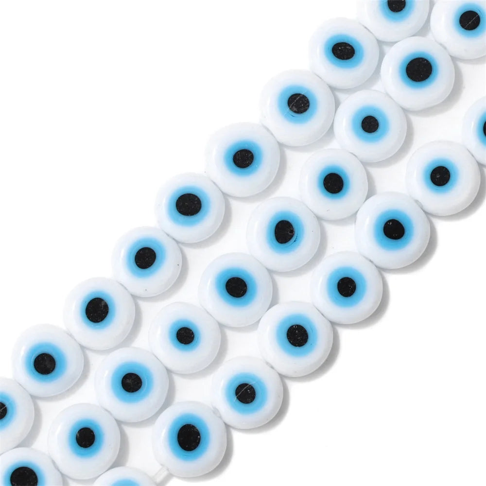 Glazed Glass Multicolour Evil Eye Coin Bead Strand