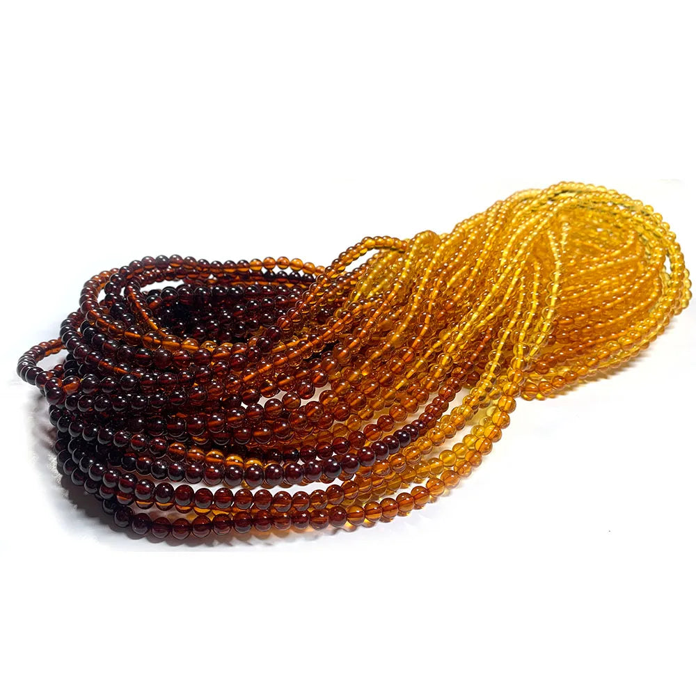 Natural Red/Yellow Amber Gradient Round Bead Strand