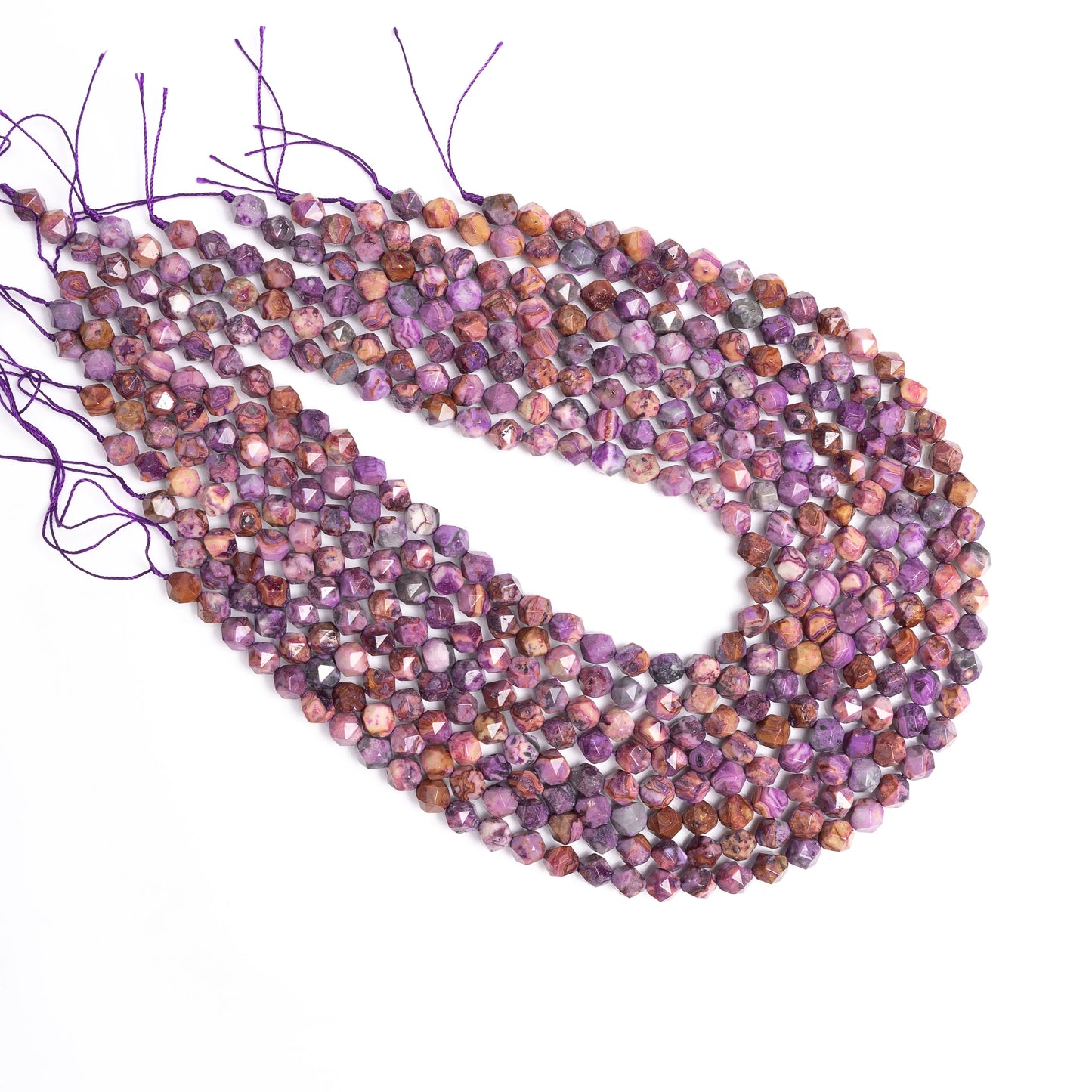 HQ Natural Faceted Purple Crazy Lace Agate Bead Strand