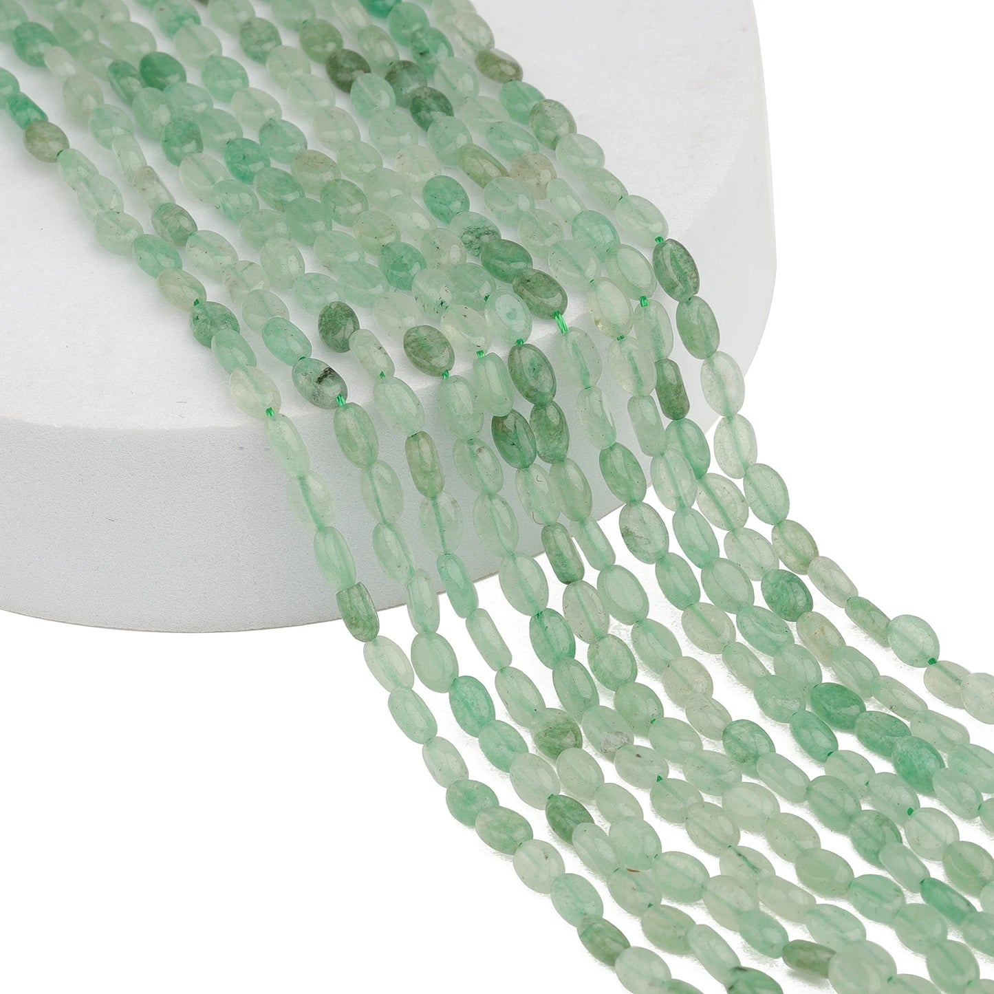 4x6mm Flat Oval Natural Green Aventurine Bead Strand