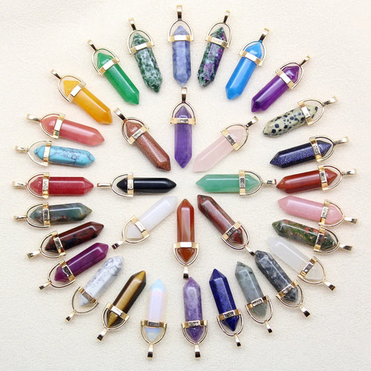 24 Pieces Natural Hexagonal Stone Pendant