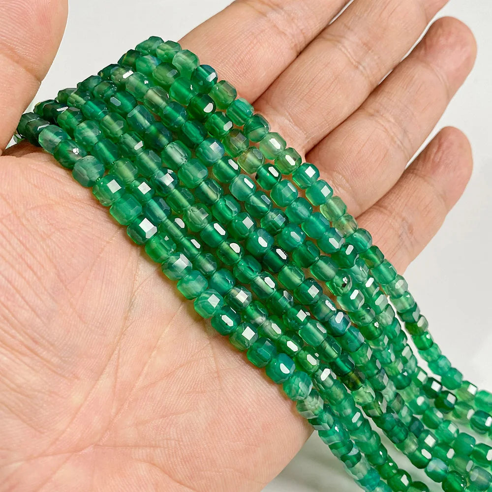 5MM Natural Faceted Green Agate Cube Bead Strand