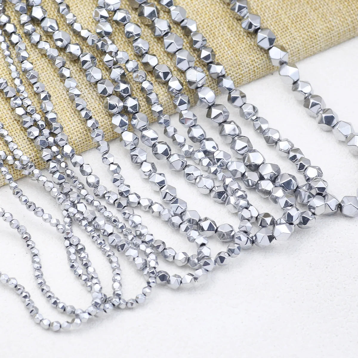 Natural Hematite Faceted Polygonal Bead Strand (3-10mm)