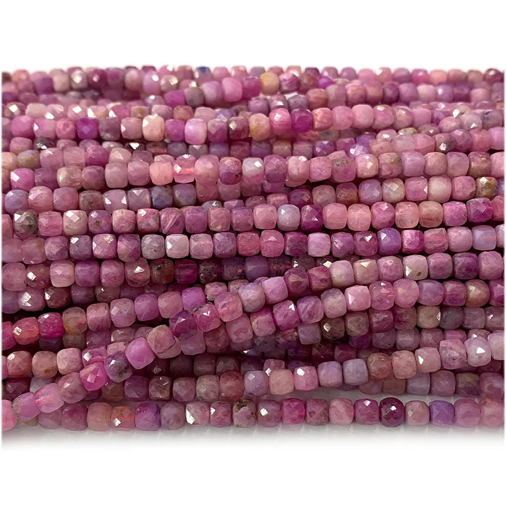 Natural Pink Ruby Faceted Cube Bead Strand