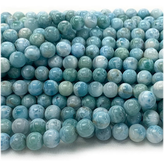 AAAA Rare Natural Blue Larimar Round Bead Strand