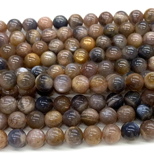 Natural Black/Gold Sunstone Round Bead Strand