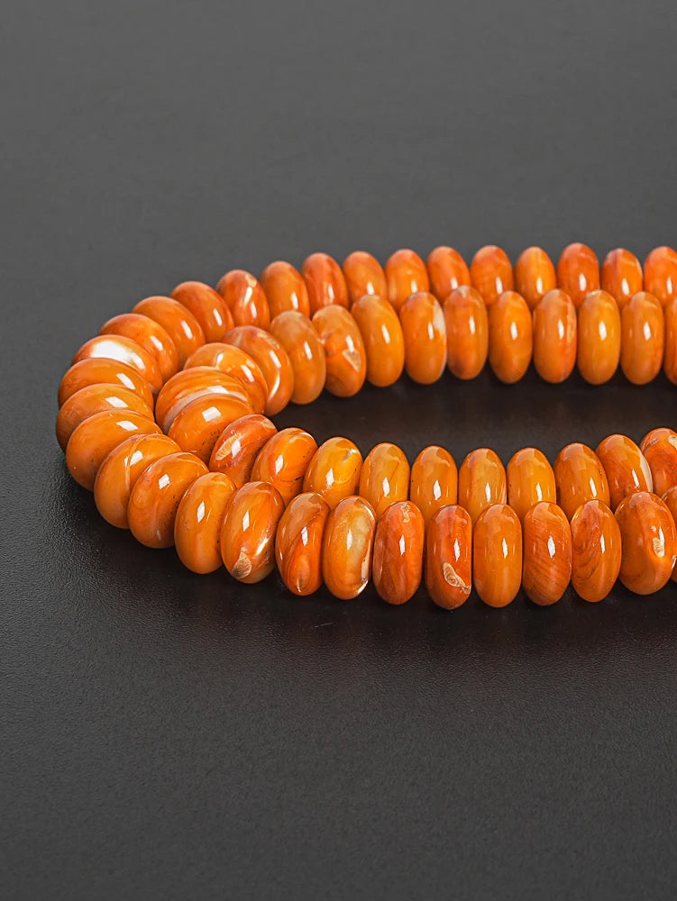 Dyed Orange Trochidae Shell Rondelle Bead Strand