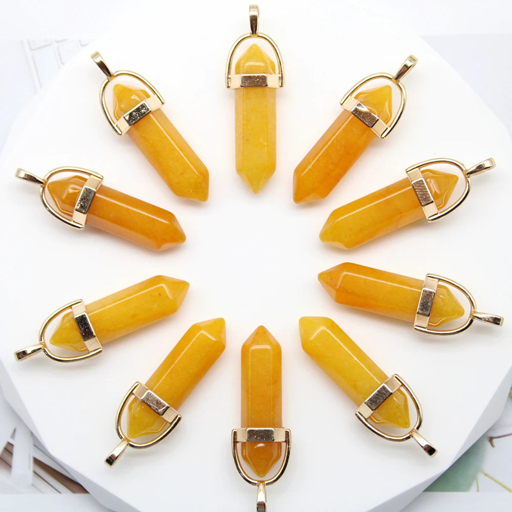 24 Pieces Natural Hexagonal Stone Pendant