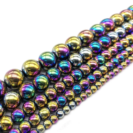 Multicolor Aura Hematite Magnetic Round Bead Strand