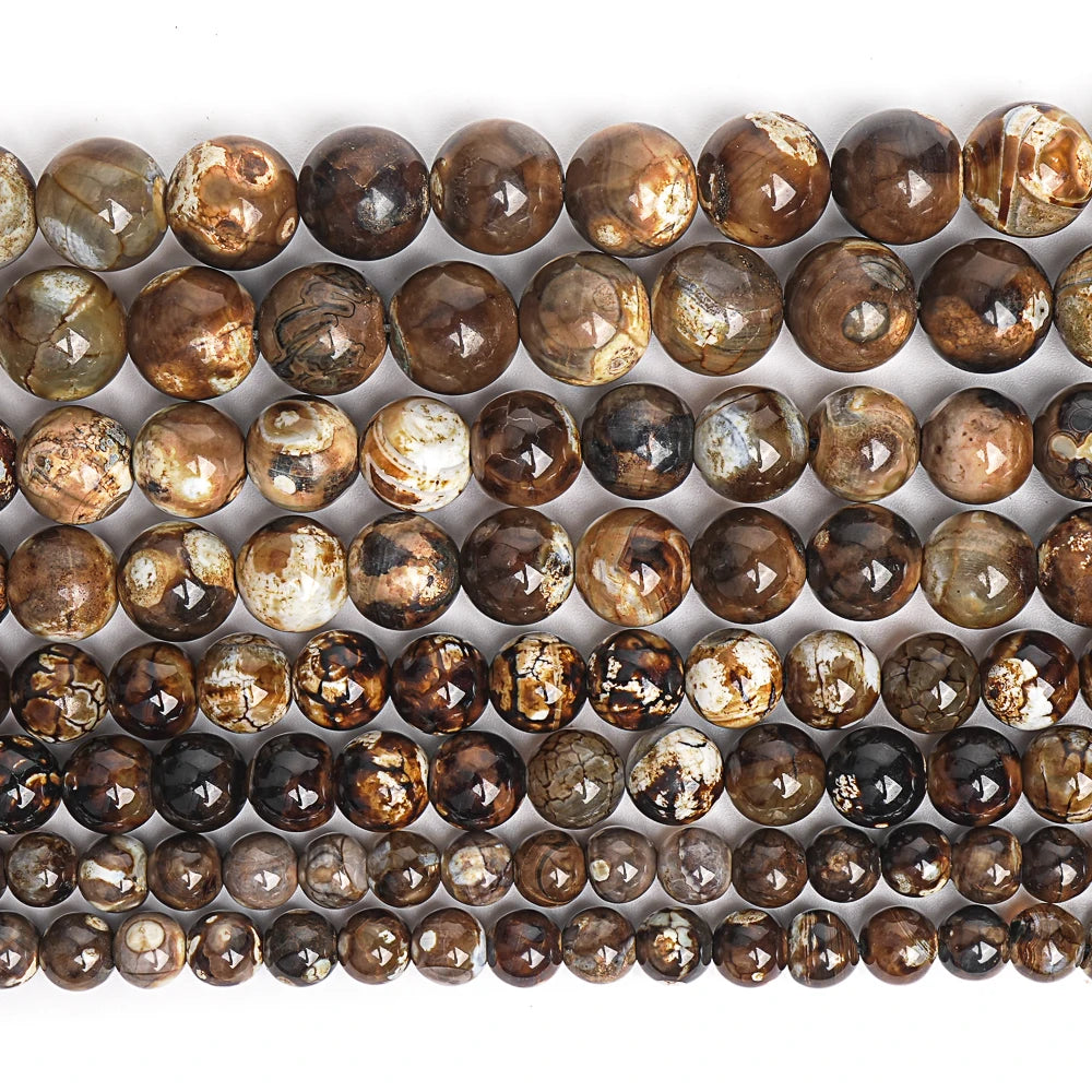 HQ Natural Coffee Brown Crazy Lace Agate Bead Strand (8/10/12/14mm)