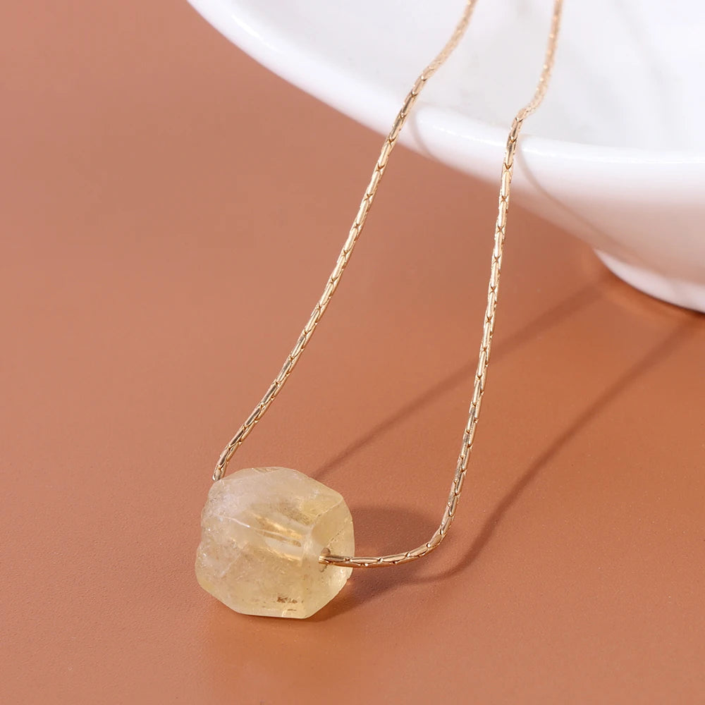 Natural Raw Citrine Cube Necklace