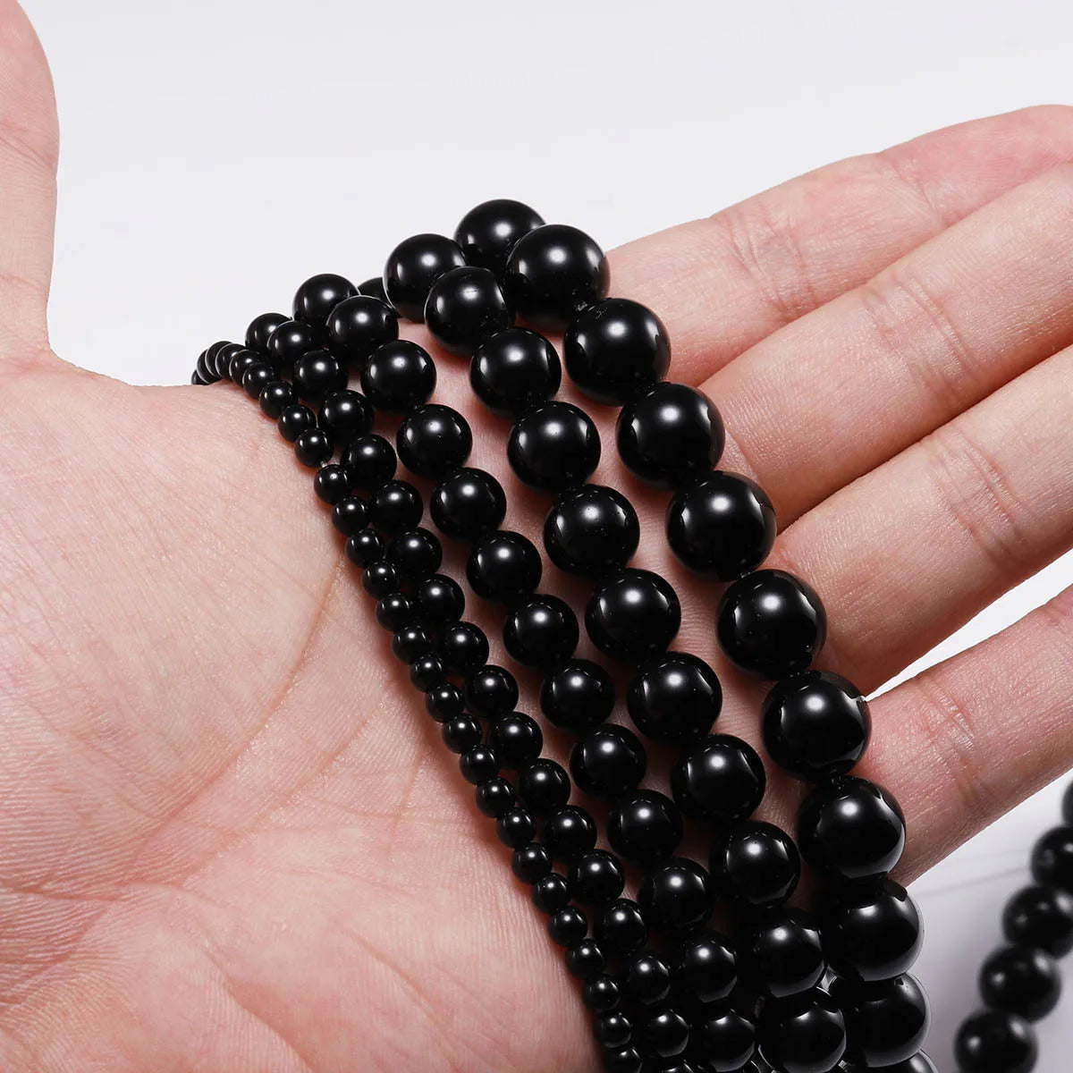 Natural Black Agate Bead Strand
