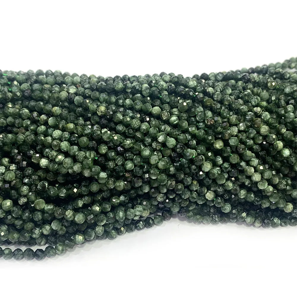 Natural Seraphinite Round Faceted Small Bead Strand