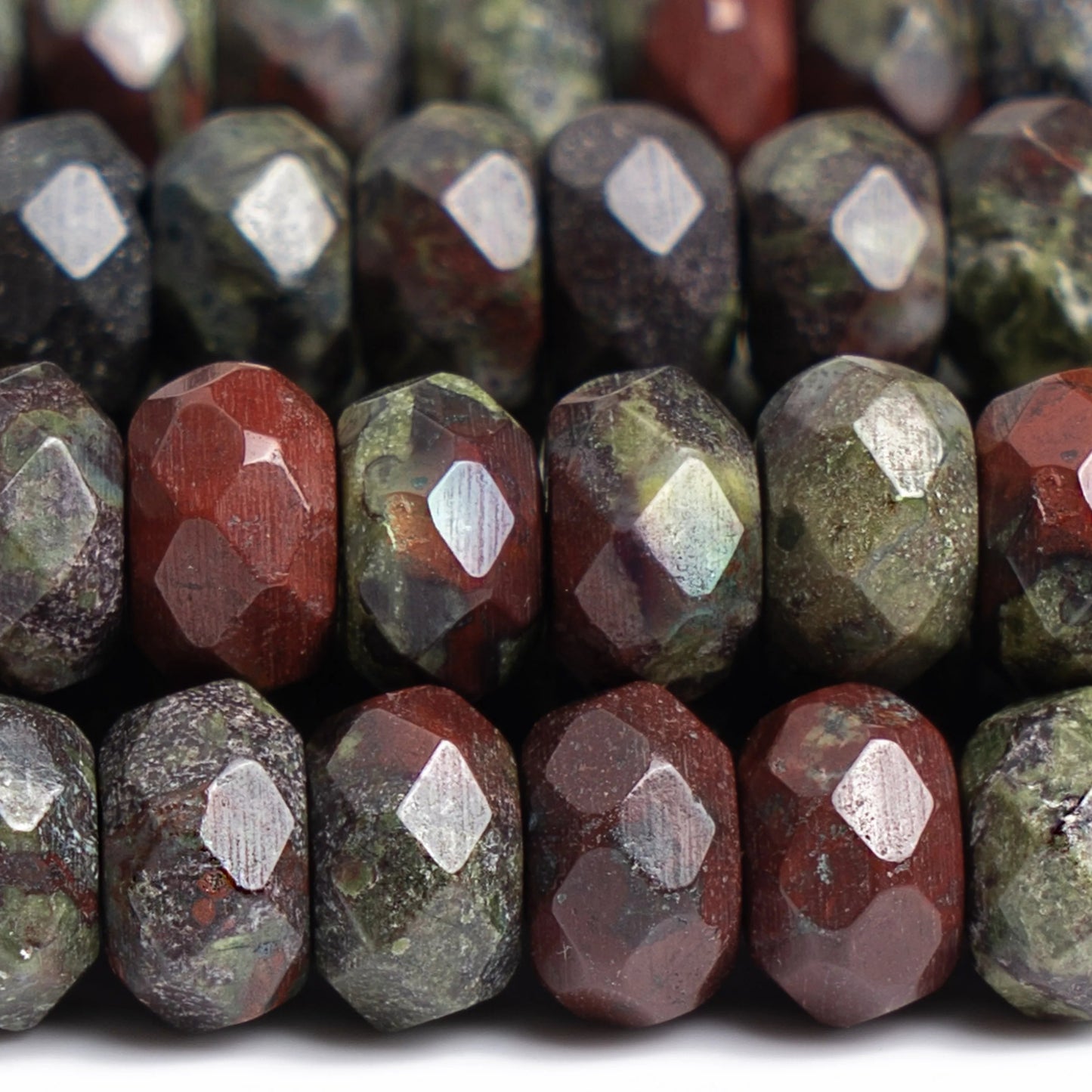HQ Faceted Natural Dragon Blood Jasper Bead Strand
