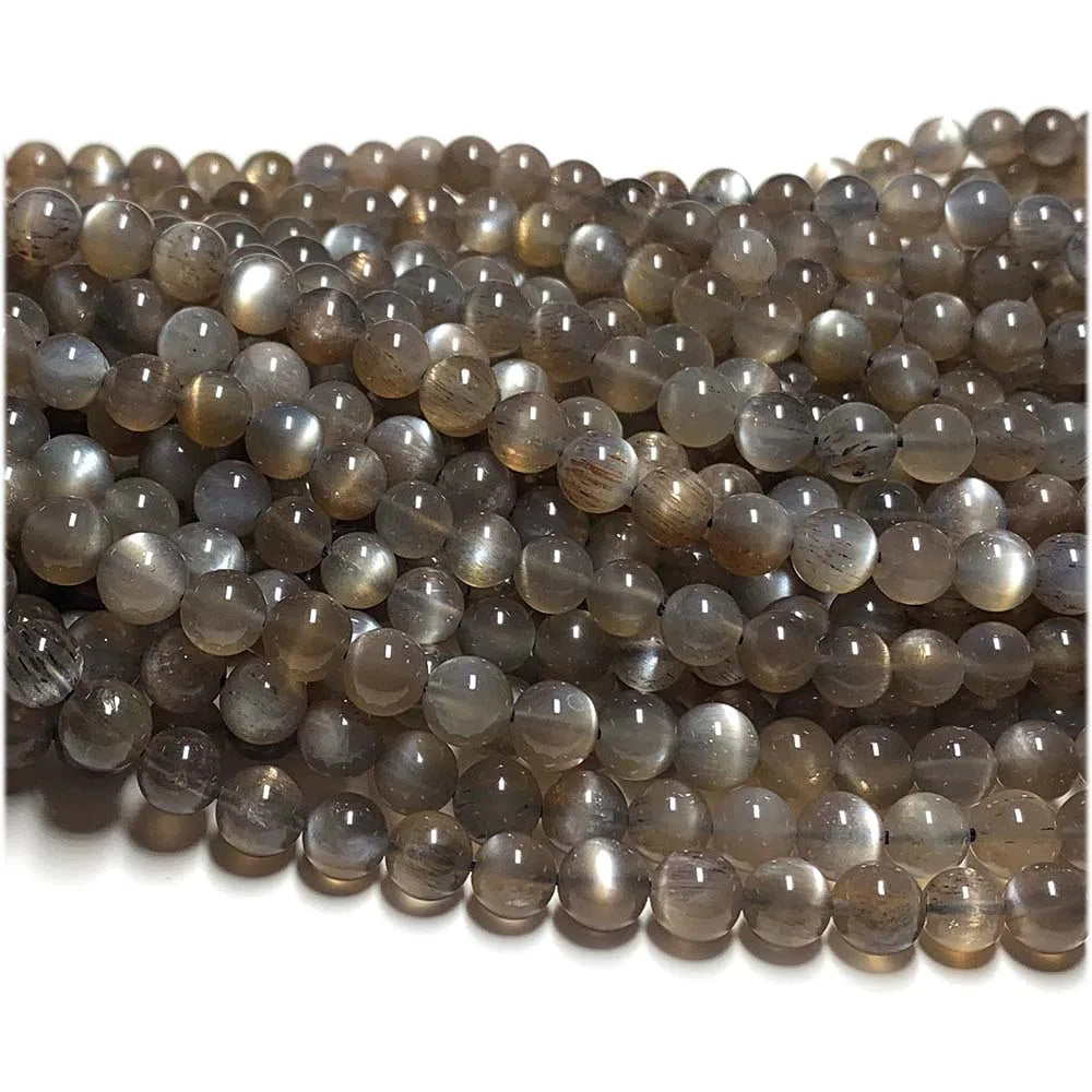 Natural Black/Gold Sunstone Round Bead Strand