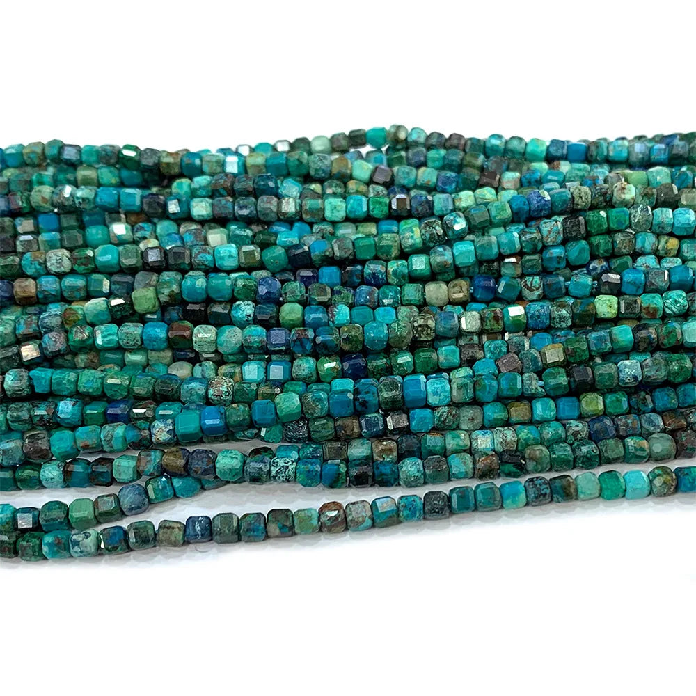 Natural Chrysocolla Small Faceted Cube Bead Strand